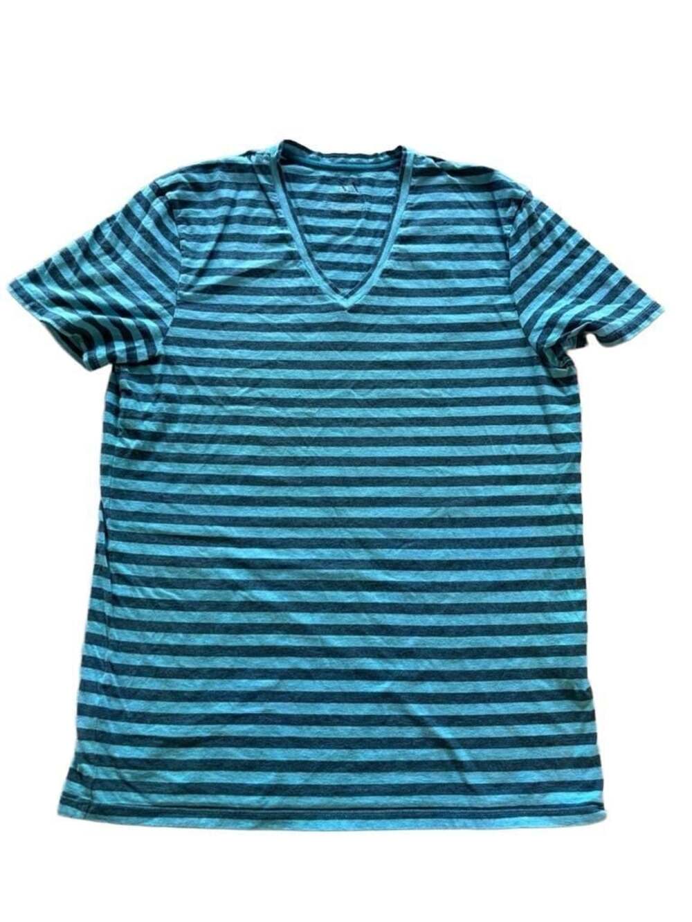Armani Exchange Striped V-Neck Short Sleeve T-Shirt Blue Teal Size L
